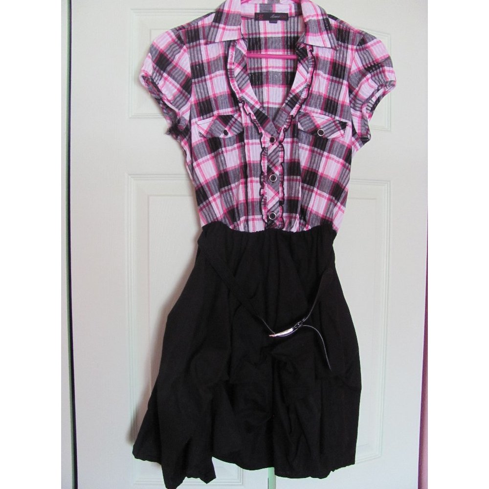 HeartSoul Pink and Black Plaid Dress with Belt